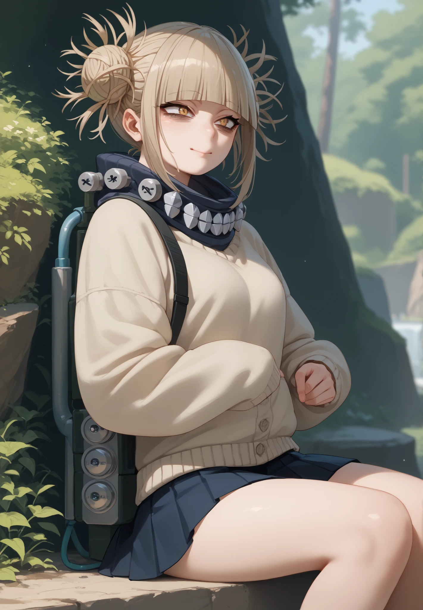 Himiko toga sitting looking backwards at the spectator