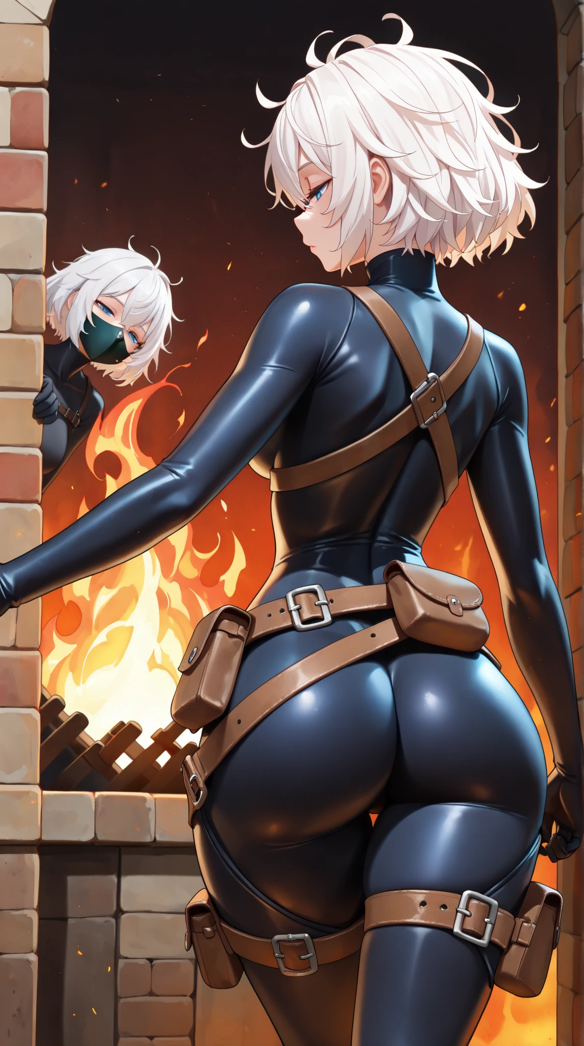 ultra-detailed, Explicit, Beautiful body, Beautiful Nose, Beautiful character design, perfect eyes, perfect face, ultra highres, 4K, beautiful legs, perfect legs, Nice hands, Perfect hand, Masterpiece, Best Quality, Highly detailed, illustration, absurdres, perfect anatomy, street fighter, doll suit, shadaloo doll, dollsuit, expressionless, blank eyes, looking at viewer, red gloves, emotionless, black latex, corruption, mind control, female combatant, full body, hypnotized, unhappy trance, full body suit, ribbed bodysuit, both arms at side, obey, perfect female body, extremely glossy latex, hypnosis, hypnoLora, empty eyes, Mind control device, poses, submissive_pose, Slave, standing straight, standing, standing at attention, hat, necktie, belt, latex, ribbed bodysuit, thigh Highs, garter belt, Fighting Stance, extending the right arm from the shoulder into the air with a straightened hand, military, thigh boots, black pantyhose, (((pixel-perfect, detail-perfect))), solo, 1girl, hair ornaments, short hair, blonde hair, golden eyes, MP40, Girls' Frontline, medium breast, from behind, from back, looking from back, view from back, ass, ass attacking