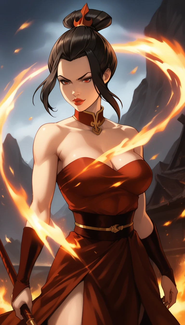 a close up of a strong amazon woman in her 30's, with red eyes and brown hair, wearing a black and red belly dancer attire, a heroine with red eyes, female mage with sun power, middle-eastern princess, standing in a middle-eastern temple, new costume concept design, in the style of blade and soul, full body character concept, detailed character design, inspired by Yang Jin, inspired by Li Mei-Shu, chinese costume, inspired by Lan Ying, inspired by Sim Sa-Jeong, inspired by Li Tang, lunar themed attire, costume with orange accents, inspired by Ju Lian, colored concept art, highly detailed character design, highly detailed face, inspired by Ai Xuan, very highly detailed face, unreal engine render, final fantasy 14 style, inspired by Leng Mei