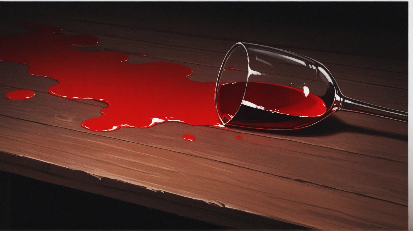 Bright red nail polish mixed with blood lying on the floor
