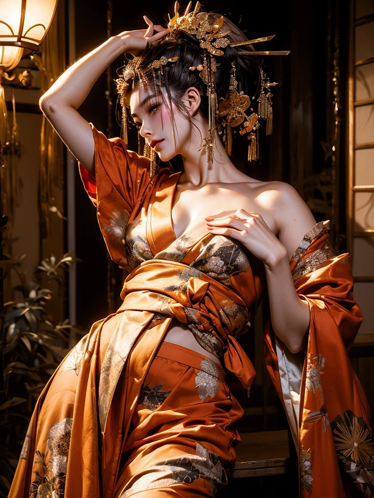 Umalinda warrior sexy, pretty face, Delicious Company, Alluring figure, Wearing a sexy open kimono. The artwork is created in a medium reminiscent of Japanese ink paintings....., 具有大胆的笔触和Monochromatic color palette. artist&#39;Masterful technique reveals the intensity and power of the image&#39;sense of presence，with the highest quality, Perfectly capture every detail with ultra-high resolution. Textures and intricate patterns on kimonos are rendered with extreme precision. Lighting is carefully designed，Enhance drama, Features deep shadows and subtle highlights. General, The artwork exudes elegance and power, Combining traditional Japanese aesthetics with a modern feel. Monochromatic color palette, Combine details, Create captivating and immersive experiences for your audience.