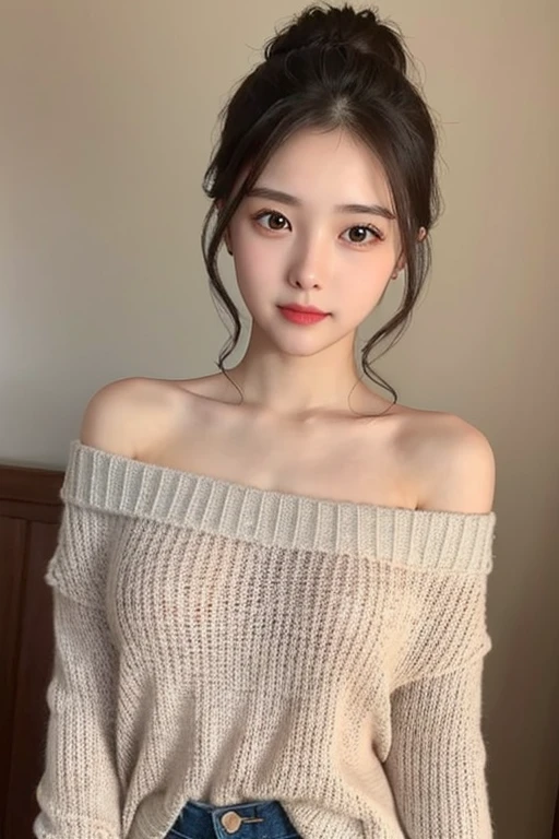 Korean woman, ager, Off shoulder top, Cute face, big bust