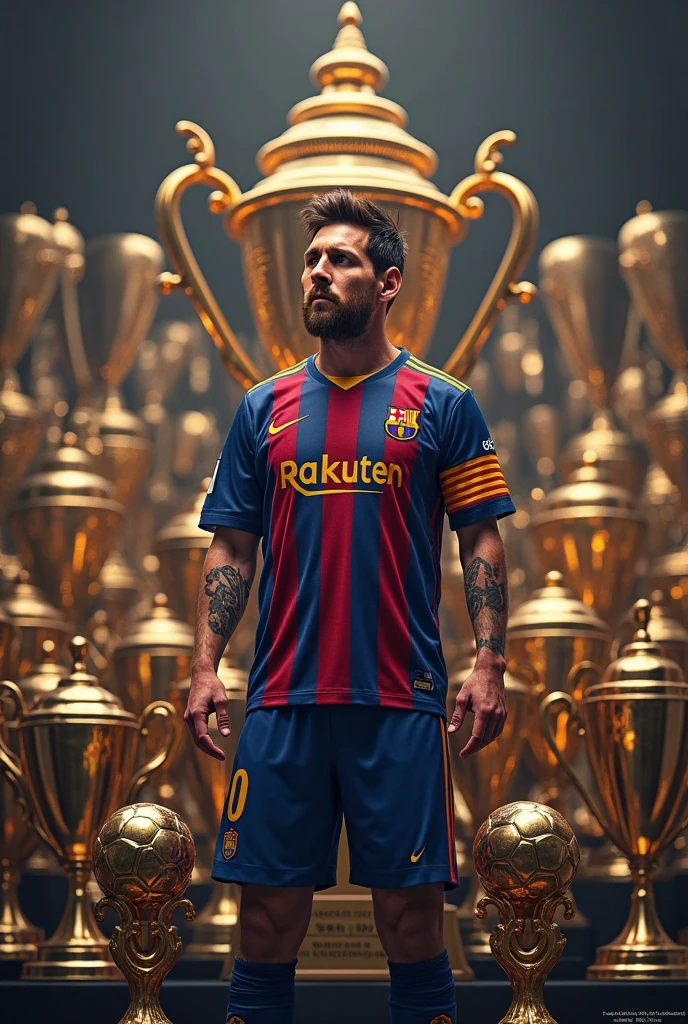 Lionel Messi with all his trophies