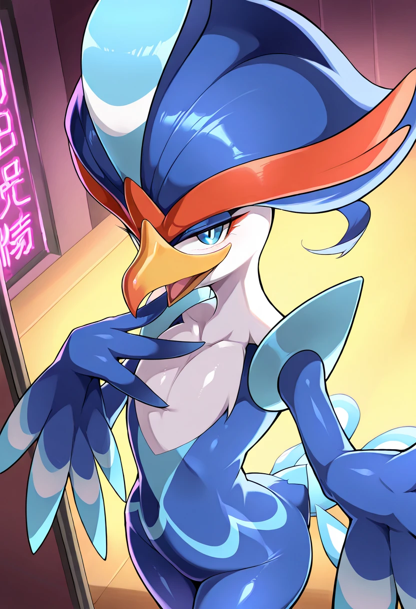 ,full-body-shot:1), (highly detailed:1.2),(detailed face:1.2), ,, ((portrait)), (dynamic pose:1.2), male quaquaval, Pokémon, furry Bird, anthro , wavy long blue hair , sexy slutty male, femboy, pole dancing, bulge on jockstrap , slutty dancer, Lascivious look, smiling lewdly, looking at viewer, Cowboy shot, Chest harness, poledance, pole, twink, Big ass, thick tights, non muscular