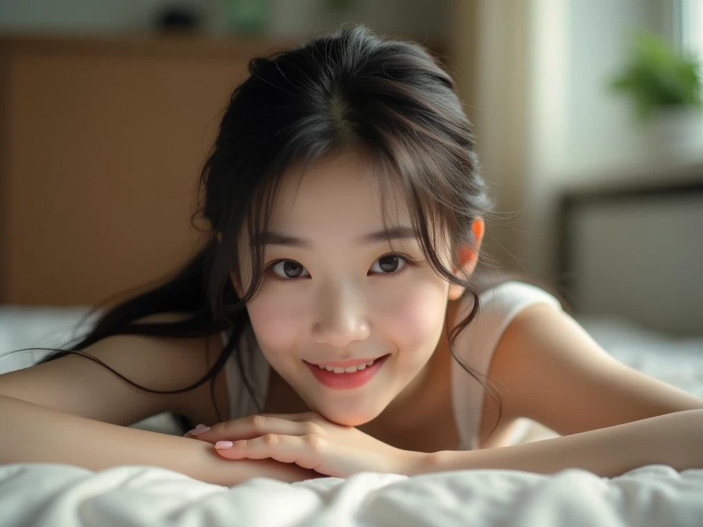 Tabletop, Highest quality, Realistic, RAW Photos, Digital SLR, Beautiful 18 year old Japanese girl, Glowing White Skin, orgsm face,bitch,smile,Realistic beautiful makeup face, Realistic and beautiful bright eyes, double eyelid, Displaying the viewer,(lying on bed:1.3), (Highly detailed shiny long black hair and bangs), (Tousled hair in strong winds), Slim figure, Slim face, Tight waist, Big Breasts, Thin thighs, (nude),(Show off nipples:1.4),Realistic lighting and shadows, This is a very delicate and beautiful photo.., Ultra-high resolution, 8k UHD wallpaper,(nsfw:1.3),fullbady,((spread legs)),(1boy:1.4),(penis),(fellatio), all naked, show entire body, stand up