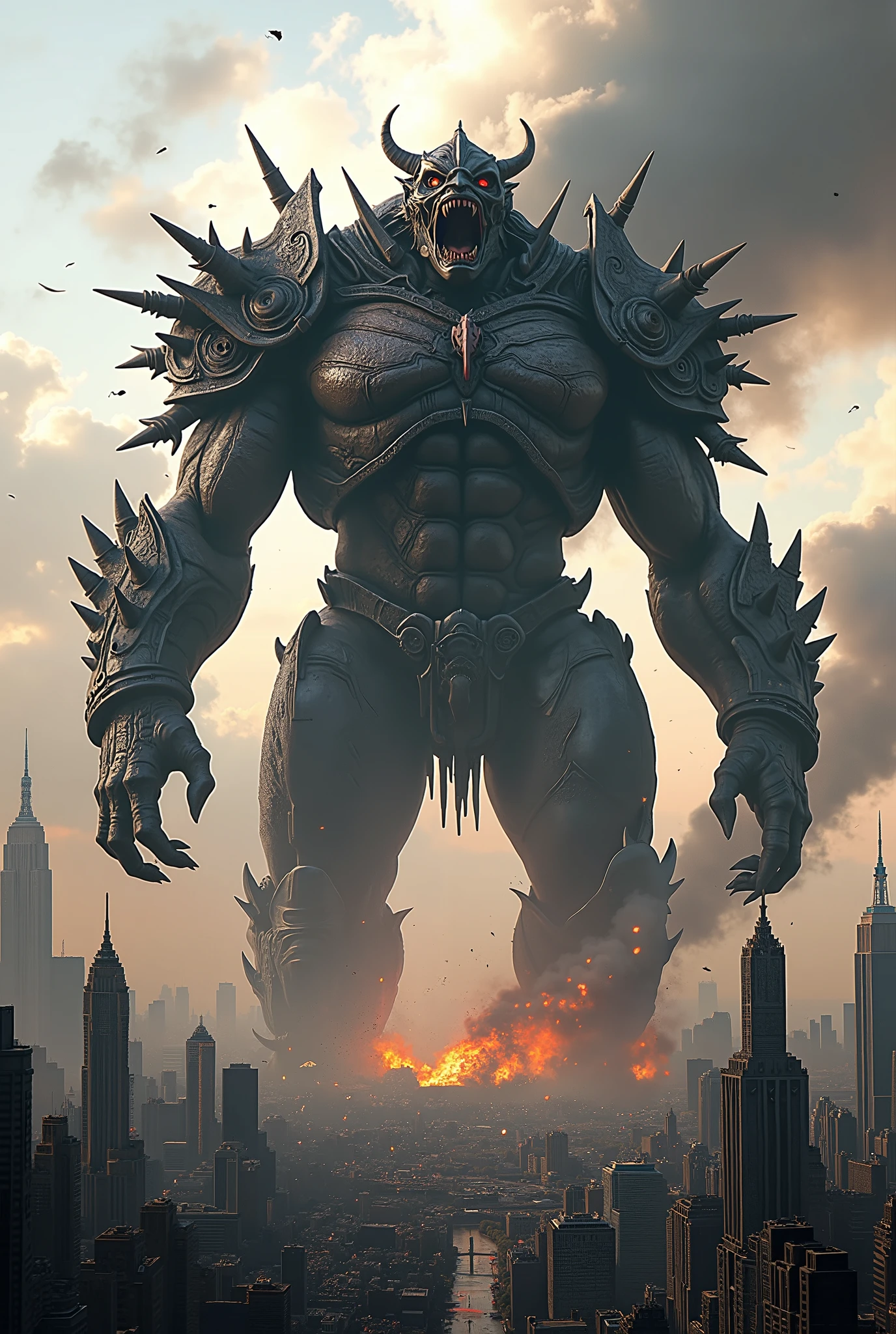 giant warrior destroying New York