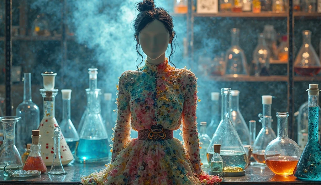 I want to draw a female scientist wearing a peacock-like outfit.