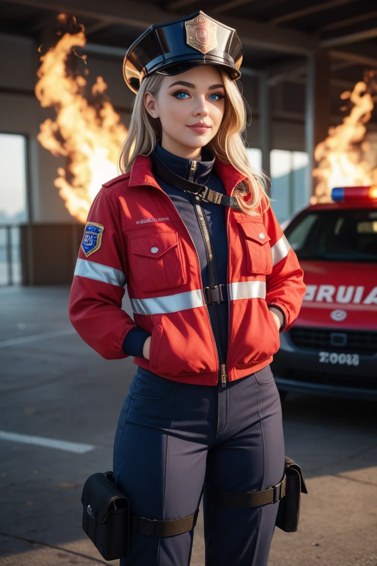 A stunning intricate full color picture of a beautiful woman, wearing a firefighter gear in a fire station, closeup,, epic character composition,by ilya kuvshinov, alessio albi, nina masic,sharp focus, subsurface scattering, f2, 35mm, film grain, blonde <lora:AngelP:1>