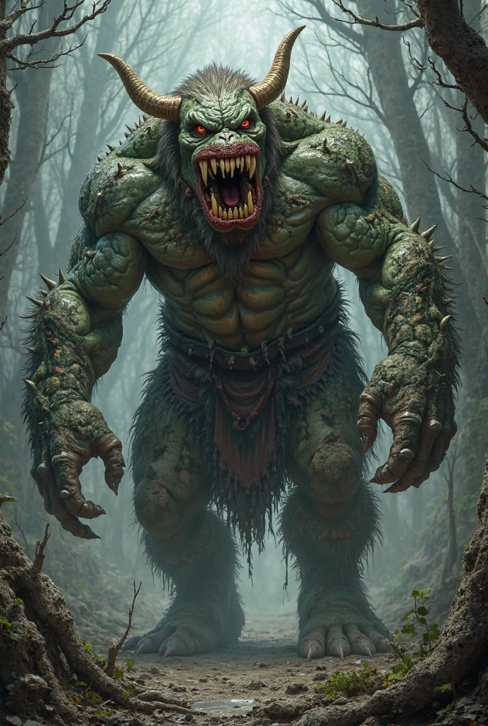 (8k, RAW photo, best quality, masterpiece:1.2), (realistic, photo-realistic:1.4), (extremely detailed 8k wallpaper), a large overweight troll with a large club storms screaming towards the viewer, fantasy setting
--chaos 100