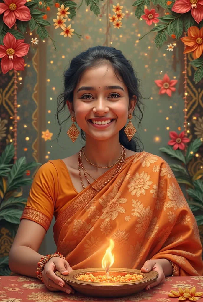 23 year old Girl celebrating birthday, wearing saree, cutting cake, seeing to viewers