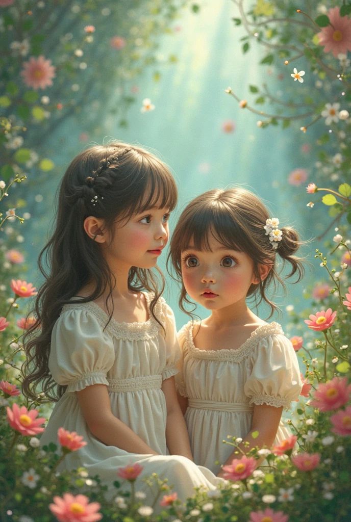 Top quality, super fine, masterpiece, cute little bird on cute little girl's head
