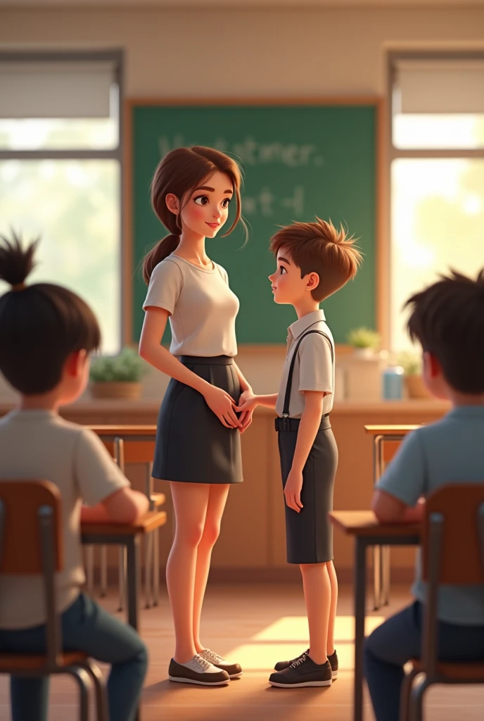 Create an image that conveys respect after playing with cake in the classroom
