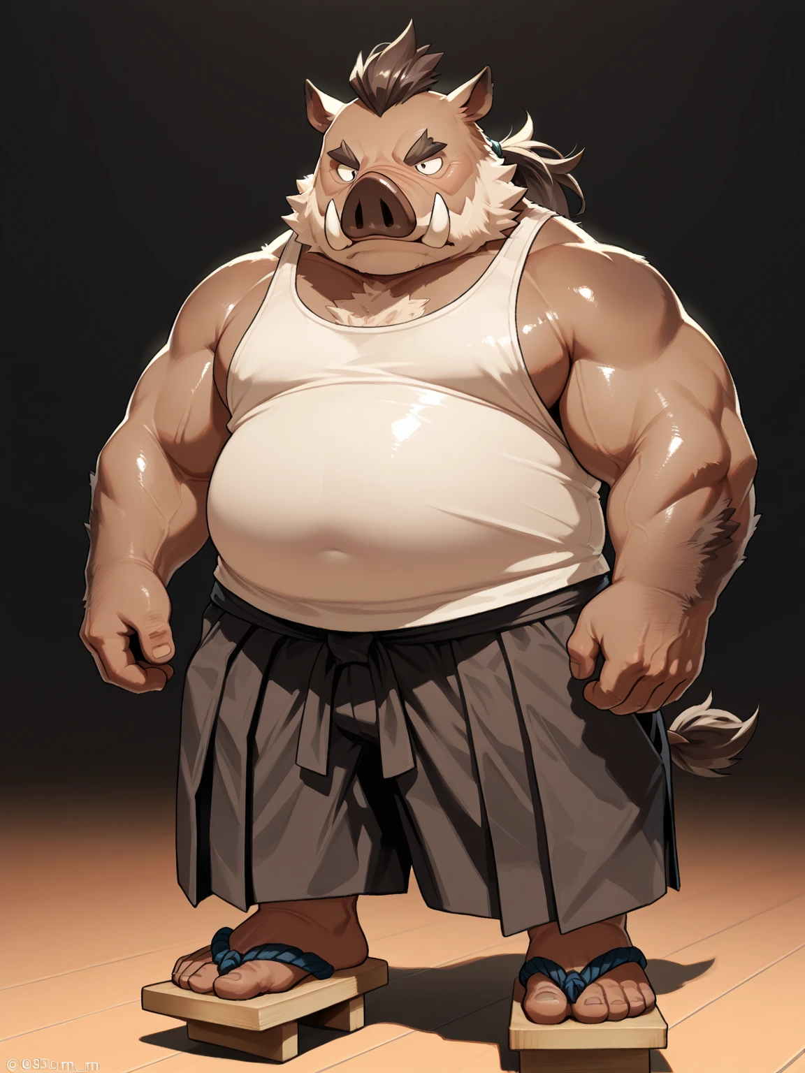 ((Masterpiece)),((Hight quality)),((Hught Detailed)),((Realistic,)) Anime Artistic masterpiece art, Concept anime art, Obese Nerd Pig, He is very Obese and very muscular beast, He wants to train and get bigger and stronger to become a huge sumo wrestler,