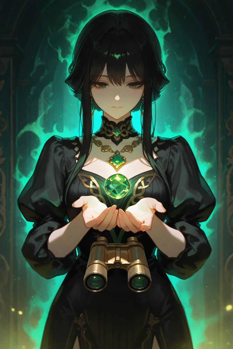 a beautiful witch in her alchemist room, working on her project with a steaming cauldron filled with green glowing smoke, dressed in a traditional witch outfit, absurdres, RAW photo, extremely delicate and beautiful, masterpiece, Best Quality, ultra high resolution, 32k, hyperrealistic, ultra-detailed, detailed description, pale skin, 20 years old, tearful mole, earring, big tits, short medium hair, wavy hair, whole body shot,