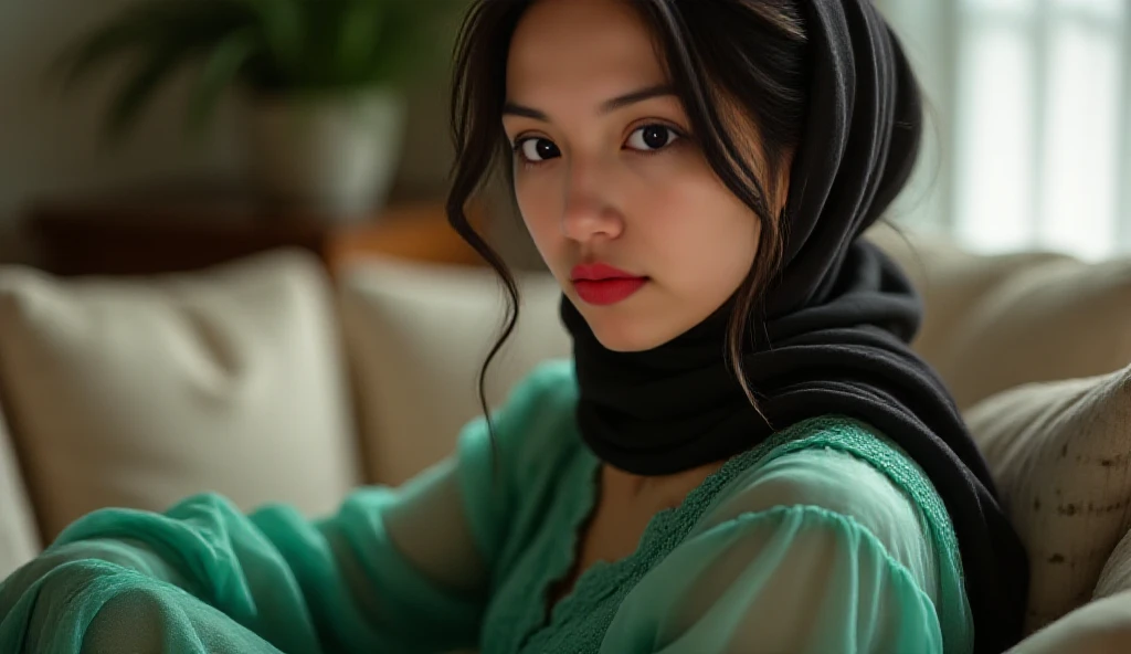 Portrait of a girl in jilbab, dating leaning forward, rok panjang, (pov dating:1.3), muslim floral sexy see through dress, 25 years old, autumn forest, sitting across at a diner table in Parisian Café, small chest, (photography, realistic, bokeh, blur), (pov view)
