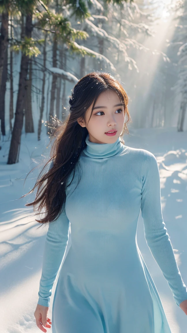 ((winter background)), ((Snowy forest background in Japan)), (((Glowing background))), (Look back, (Back), Ass Focus, Before the eyebrow,:1.2), (masterpiece, Excellent, 1 Girl, Solitary, Intricate details, Chromatic Aberration), realism, ((Moderate breathing)), Off-shoulder, Large Breasts, Sexy, Yae Shrine Maiden, Long pink hair, Red headdress, Red Highlight, hair above one eye, Green Eyes, earrings, Sharp eyes, Perfectly symmetrical graphics, Necklace, Neon shirt, open jacket, turtleneck sweater, Graffiti, Dim Lights, alley, looking at the audience, ((meaning is, Tempting, charming)), chiffon, naked露的肩膀, blooming flower field, Radiant Skin, A faint smile, Sexy, Break, No breast coverage, naked, Lift your butt, Abdominal appearance