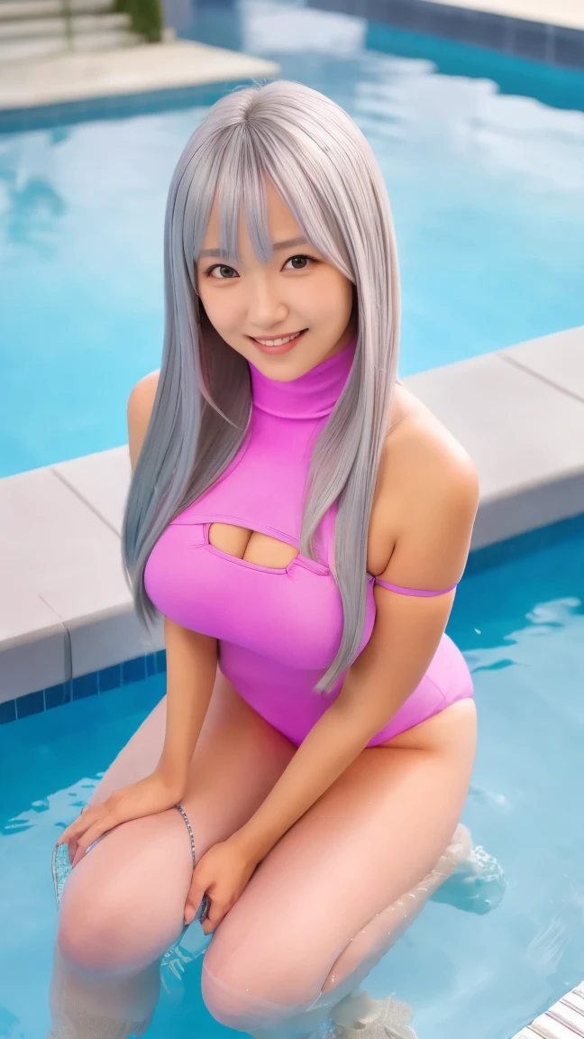 hightquality、masterpiece、ultra res、a beauty girl、Beautiful girl face、cute girl face、Poolside at night、bunnygirl、Wearing a bunny girl cosplay、full bodyesbian、Famous actresses of Japan、very beautiful face