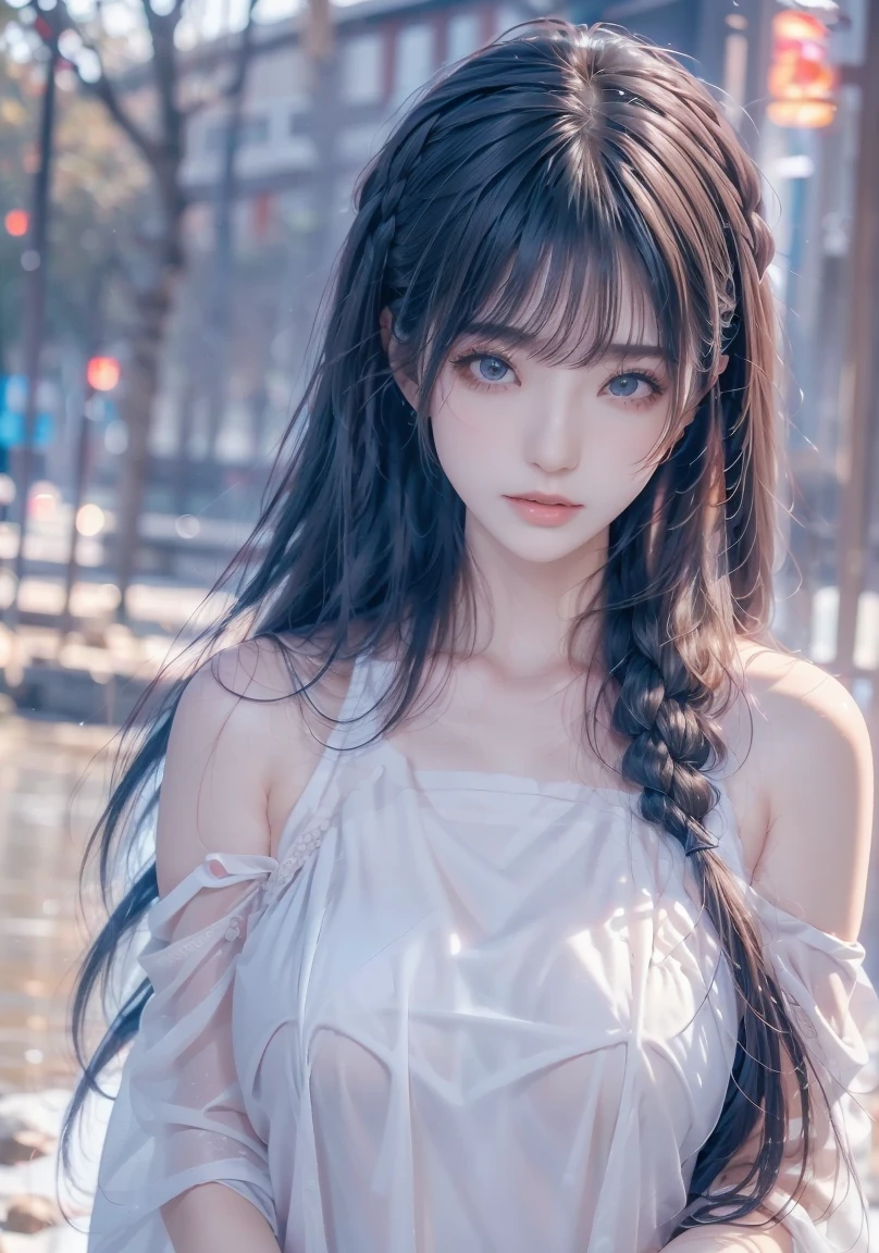 ((masterpiece:1.5、8k、Tabletop、Photorealistic and very detailed CG、Very detailed、Particle Effects、Dynamic Effects、Written boundary depth、Cinematic Light、Lens flare、Ray Tracing、Tabletop、Realistic:1.4、超A high resolution:1.2、Realistic、Realistic))((alone、,A woman wearing a black fur coat over a halter dress:1.4、Wearing a long scarf、Elegant woman posing:、Detailed face、Bright expression、young, Brighter, Whiter skin、Ample breasts、Best Looks、Ultimate beauty、Silver hair with shiny highlights、Bright shiny hair,、Super long, Very long and thick braids、Hair dancing in the wind))(morning、The setting is outdoors in the snow、Surrounded by illuminations)