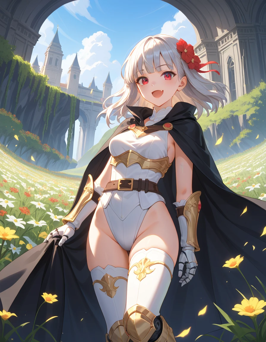 GRANBLUEfantasy,1young_teen_ girl,medium_hair,platina_blond_hair,white_leotard,covered_crotch,thigh-highs,smile,standing,bluesky_landscape_background,slightly_spread_legs,happiness, short_gloves ,solo, r18, navel,relicbuster,short,boots,open_mouth,sitting,knees,blush,shy,piledriver,(crotch:1.3),solo,boots
