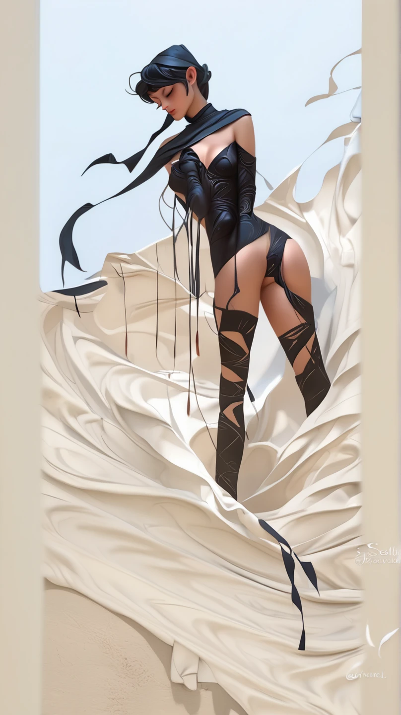 Illustration art,Whole body movement,Sexy woman in sexy clothes,Very cool facial expression,the sideview,with his back to the viewer,Performance artist,Great erotic art,painting art,Sexy art,Detailed body part details,long leges,Inspired by J.c.Ryan Decker,Epic European and American illustrations,Tall,The whole body is evenly sexy
