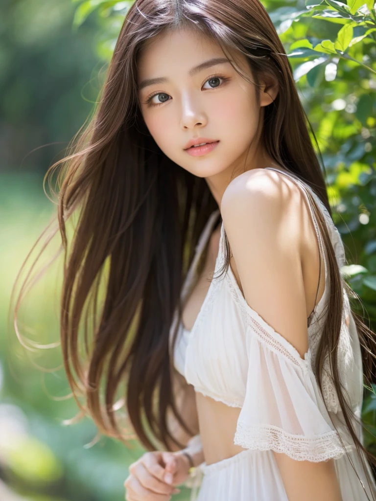 (realistic、masterpiece、Best Quality、8K、highres、high resolution:1.3)、1 girl、Big breasts、white bikini、looking at viewers、super fine face and eyes、long hair、 upper body、
