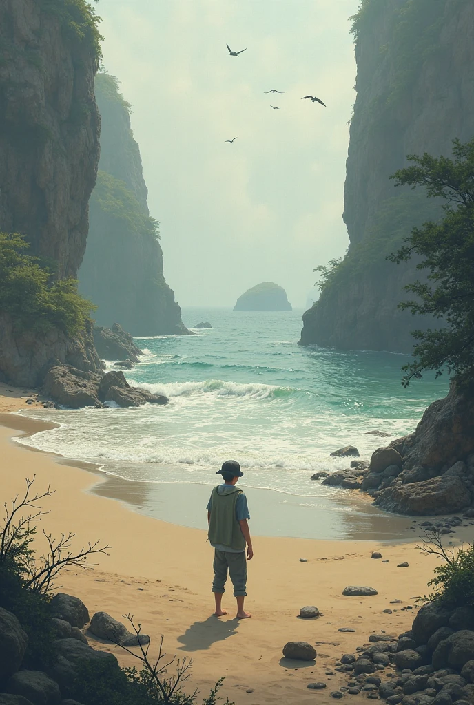  A beach with hundreds of lifeless people inside a large net, and only one man alive within that network