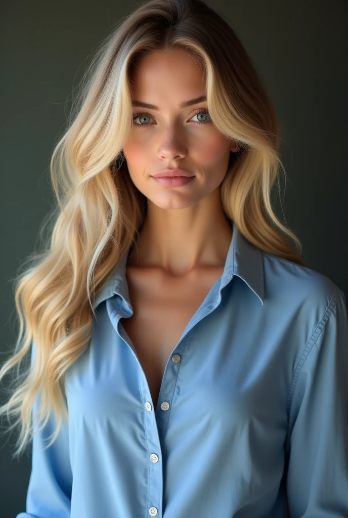 blond, beautiful blue eyes, visage parfait, dressed