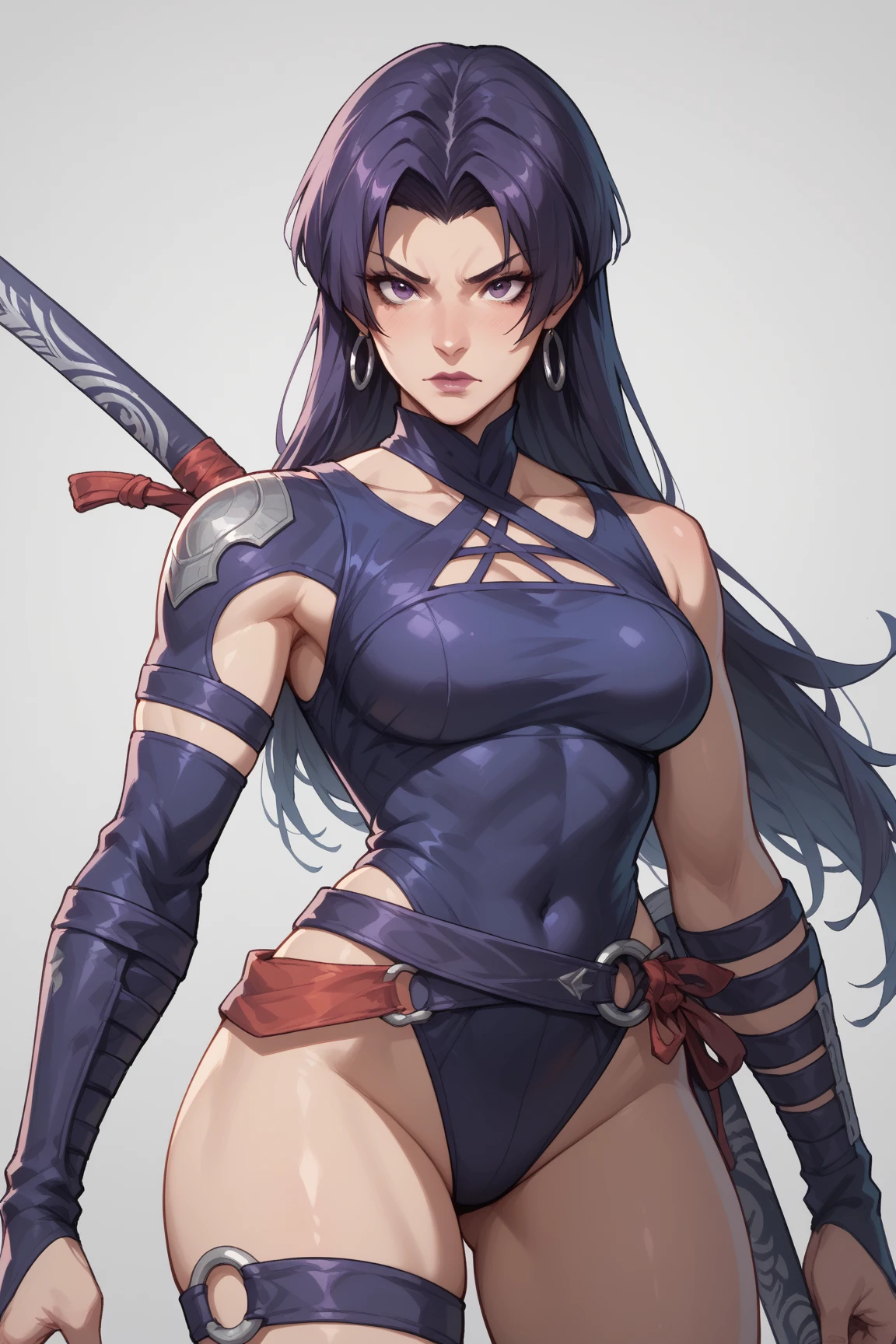 anime girl with red hair and purple bra top holding a pair of scissors, gainax anime style, female action anime girl, guilty gear art style, rogue anime girl, erza scarlet as a real person, epic anime style, advanced digital anime art ”, kurisu makise, portrait ninja gaiden girl, cyborg merchant girl, unsheathing her katana