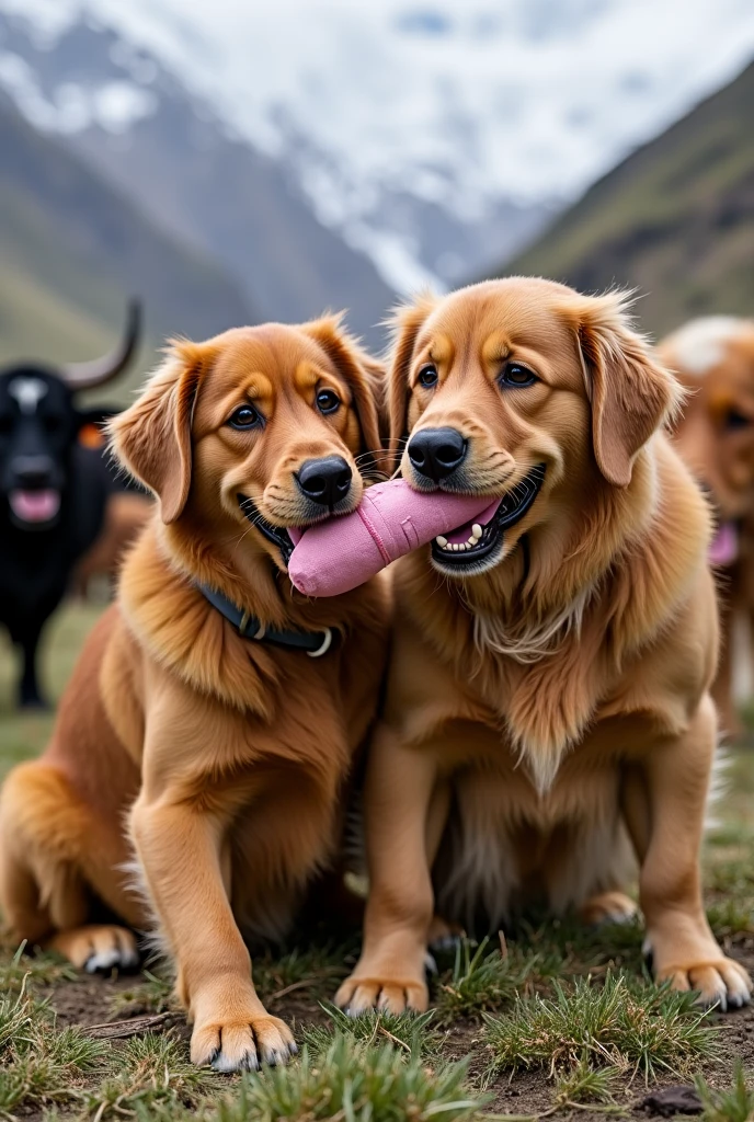NSFW (nude) (Anna ((human)) medium breasts, strip of pubic hair) gangbang oral and, vaginal fucking by male furry polar bears with red dog penis, full body, in a deserted snowy landscape
