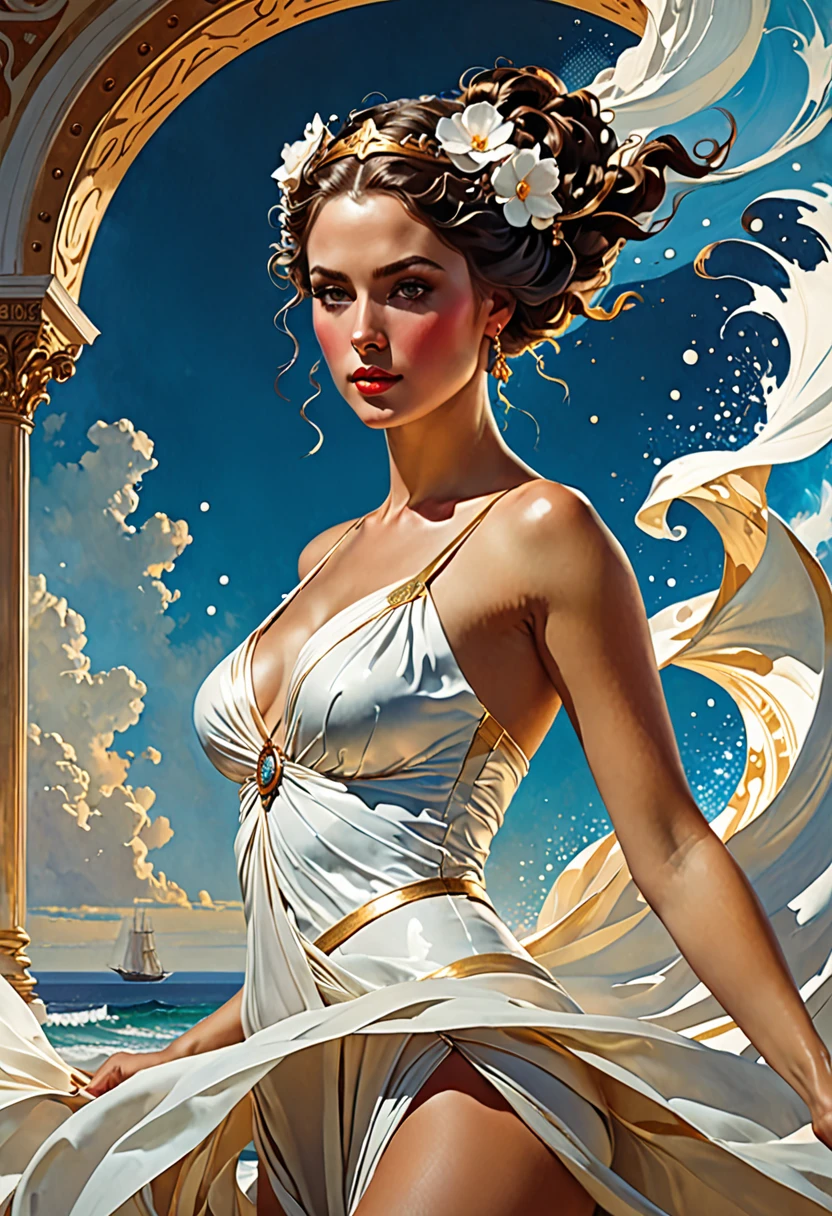 master part, best quality, Greek godess bathing in a lake below a night sky full of stars, appearing from paint to colored liquid oil, swirling ink, Cinematic lighting, Directed by: Karol Bak, Pose de corpo inteiro, ÂngelaBaby, ((Pintura, lona, Belas Artes)), circunstanciado, (arte de fantasia), Fresco, ((arte digital)), (digital illustation), 4k, trending on ArtStation, trending in cgsociety, cinemactic, Agfacolor, low coloration, Norman Rockwell, Franz Xaver Winterhalter, Jeremy Mann, Artgerm, Ilya Kuvshinov, Anjos Cecile, Michael Garmash