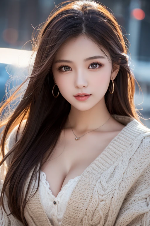 Tabletop, highest quality, shape, Very detailed, finely, High resolution, 8k wallpaper, Perfect dynamic shape, Beautiful and detailed, Gorgeous winter fashion using fur,Straight hair,Small breasts、Natural color lip,20-year-old girl、cute、Looking at the camera is sexy,Beautiful and elaborate face,Perfect and beautiful face,KPOP idol faces,Japanese idol faces,Elegant face,RAW Photos,Big eyes,Gal Makeup,Blur the background、Actual photo