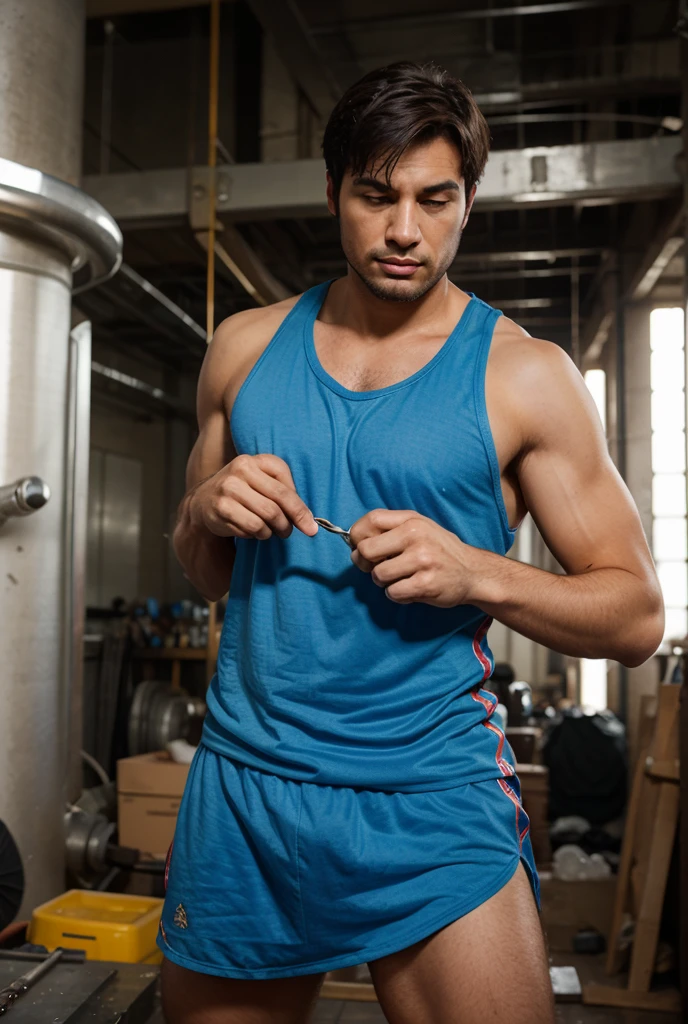 Taylor Zakhar Perez, ((masterpiece)), ((best quality:1.2)), High Resolution, 8k, full body portrait, (ultra_realistic:1.3), (photorealistic:1.4), sharp focus, 1boy, (perfect face), wide angle, handsome, (((wearing a stringer tank top with (extreme low-cut dropped side:1.4)))), (low-cut chest:1.3), at the beach, sea in the background, natural lighting, 4k uhd, dslr, soft lighting, high quality,