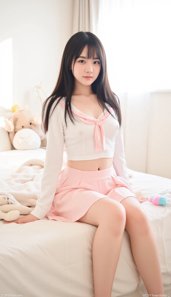 (Full Body Shot:1.3), (panorama:1.8), Cinema Lighting, ((Highest quality)), (RAW Photos, Highest quality), ( Realistic:1.4), realism, masterpiece, Very delicate and beautiful, Very detailed, 4k wallpaper, wonderful, finely, Very detailed CG unity 8k wallpaper, Very detailed, High resolution, Soft Light, Japanese, (one shot:1.9), (24-years-old:1.6), (Round face:1.2), (Fat:0.8), Beautiful detailed woman,Famous Japanese actresses, Detailed face, finelyて美しい目, Very detailedな目と顔, Beautiful eyes and a beautifully detailed nose, Ultra HD glossy lips, (Straight Hair:1.4), Shiny Hair, Shiny Hair, Brown Hair, (bangs:1.4), Long, slender legs, Toned body, (Smiling:1.2), Natural Makeup, (PINKHOUSE, Cute red and white top-of-the-line collared one-piece dress:1.4), (Cute big ribbon on the chest:1.1), (Very intricate and detailed lace decoration:1.1), (A highly intricate and elaborately decorated layered dress:1.4), (The most extravagant dress with pretty ruffles and bows:1.1), (The most gorgeous dress with lovely lace embellishment:1.1), Lots of cute frills, Accentuate your body lines, Standing Elegantly, (Bright and shiny dress:1.2), (pumps:1.1), (living room, Model pose:1.7),