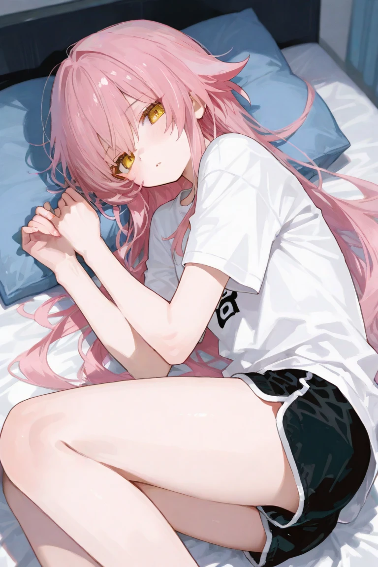 teens girl,One guy, Rainbow hair, Fox ears, Golden eyes, Upper body naked, Lower body naked, Long legs, on the bed, Hands clenched, sheets, Open mouth, full of sweat, Crying, pain, Blushing expression,Exposing female genital organs,Nakedness,Masturbation,urine,outflow,clear liquid,Creamy white