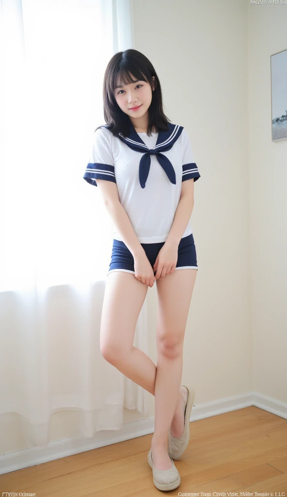 (8K, HDR, High resolution), ((((Full body photo,Raw photo, Hyperrealism, masterpiece, highest quality, ultra High resolution)))), (Pin Light, Backlight,Cinematic Light), ((Japanese school girl uniform,Sailor suit,mini skirt,I-shape balance,While standing, raise one leg straight up and hold it with your hand,White panties,Camel Toe,Shot at an angle from below)),Sharp focus:1.4, (Hyper Detail, finely), 1 Korean Idol, A provocative smile,Archaic Smile,Small, plump lips, Straight and cute nose, A little redness on the cheekbones,Long and beautiful eyelashes, Narrow waist,Perfect Style,Very heavy chest,Shapely breasts,Beautiful breasts,Huge breasts