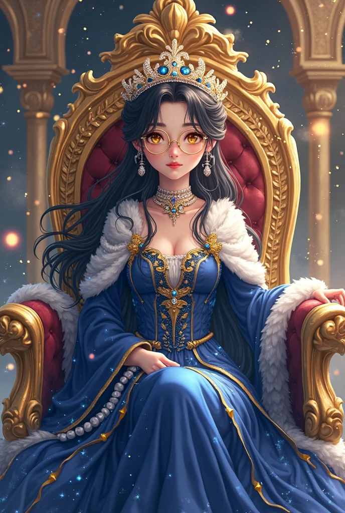 Tall mature milf mother woman elf with black hair and green eyes richly dressed with a crown on her head