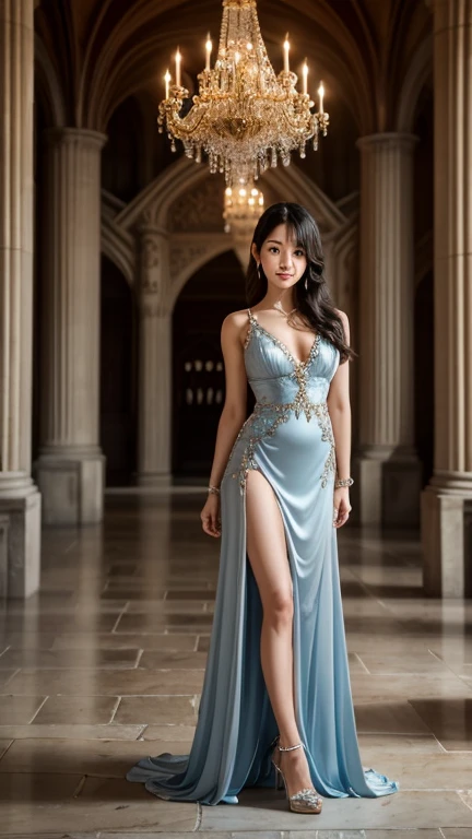 (top-quality、​masterpiece:1.2)、portraitures、Tiara on the head、full bodyesbian、huge tit、Happy smile、inside the house、25-year-old woman named Yiping in the garden:2、Blue evening dress、High-grade fabrics、Floral embroidery、Church in the background、the same character、different costume、Different Angle、back lighting:1.5、More on rich skin:1.5、