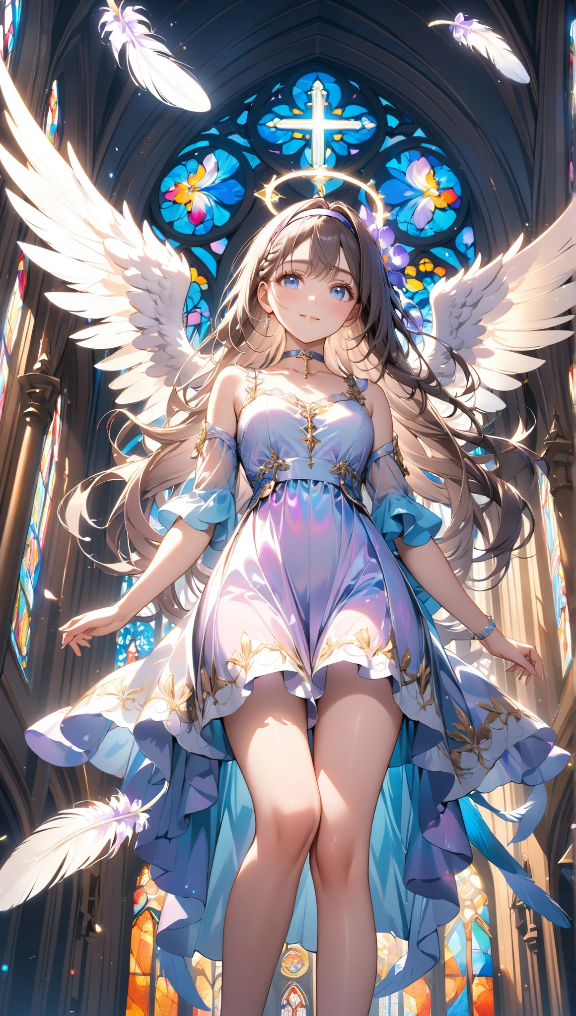 Highest Resolution,Highest quality,１People Girls,beautiful girl,Full body close-up,The body is frontal,looking at the camera,Standing posture,Crying face,Tears,Stringy saliva,Open your mouth,Sticking out tongue,Saliva,Tears overflow,Dripping a lot of saliva,Drooling,Winged Angel,church,ring on head,white,