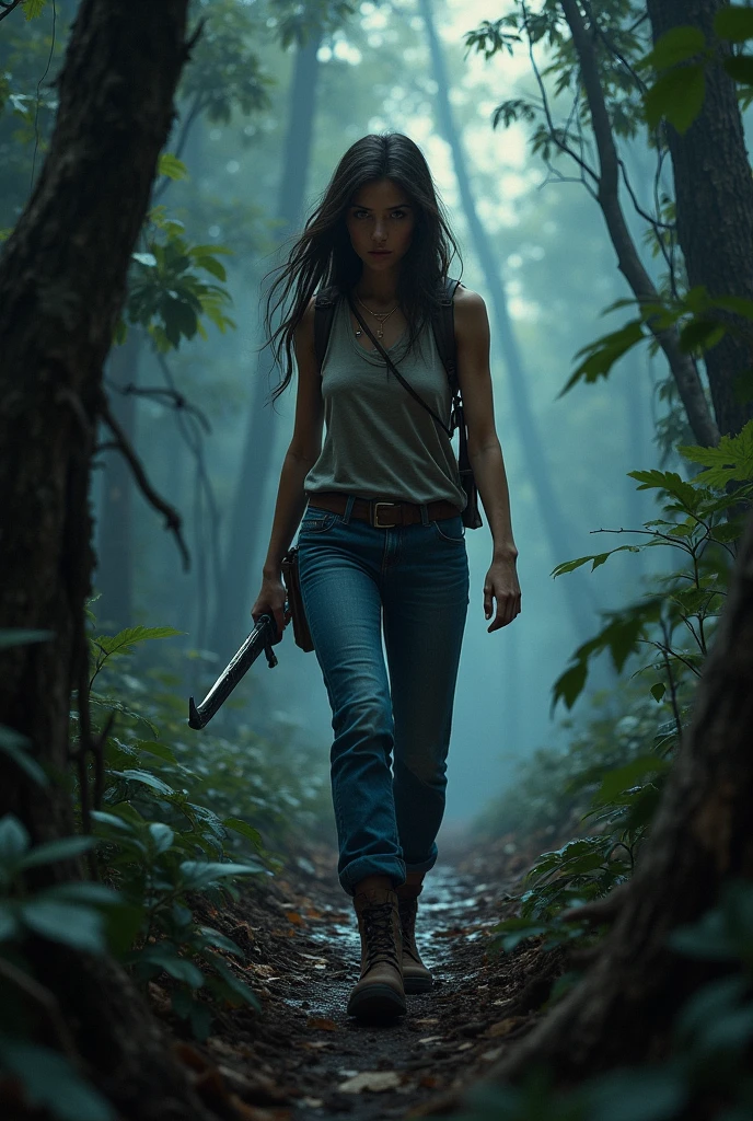 Can u make me an ai image on the title 'Lost In The Path Of Darkness' of a girl looking for hope. Its for a book cover. The cover should have have blood stains.