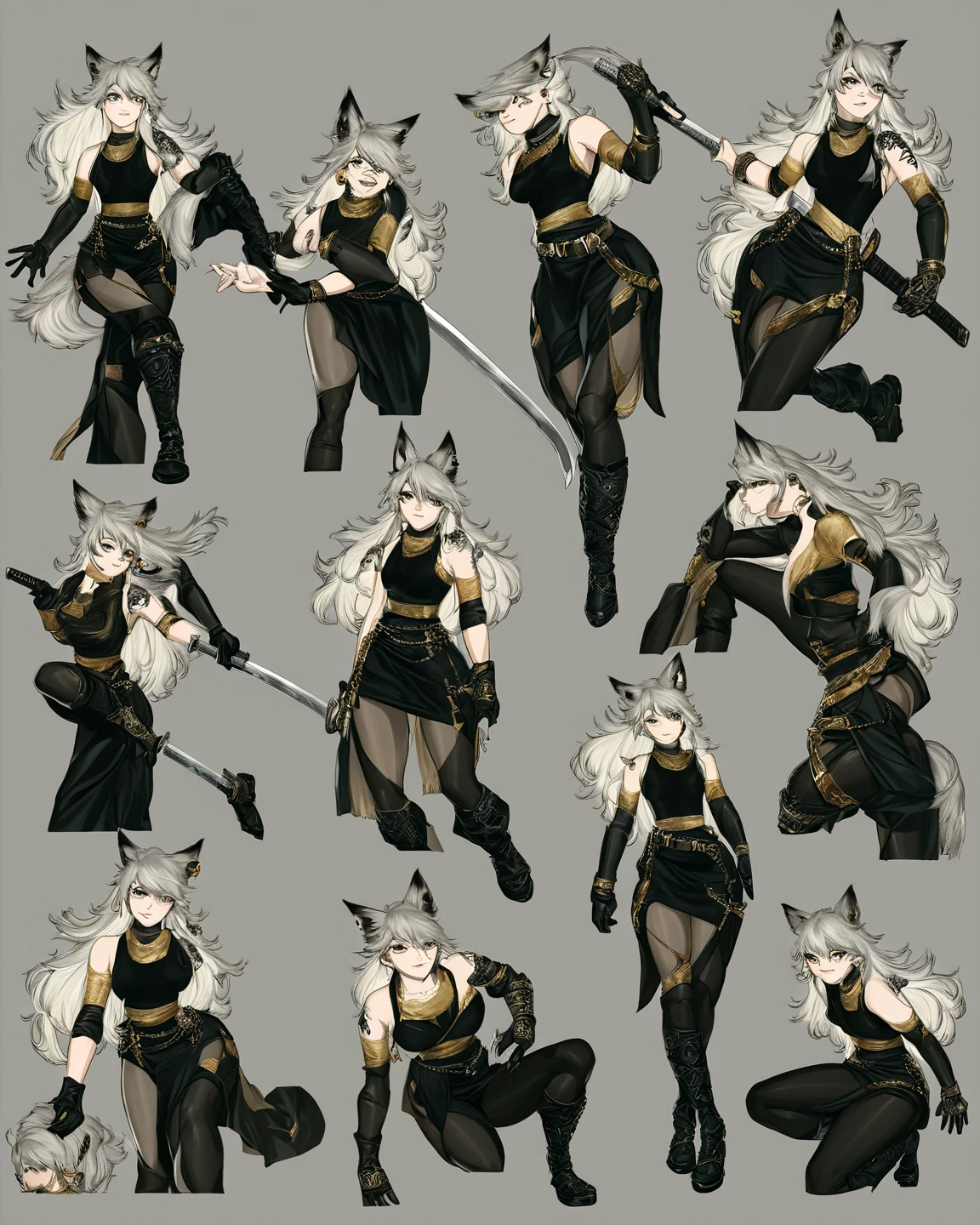character sheet, full body front and back, werewolf female, full body, hair grey, howl, detailed, perfect, intricate, high ress, body fur, sexy, werewolf female, whit, full body, cute fantasy art, female anthropomorphic wolf, perfect skinny figure, intricate detail, high detail --auto