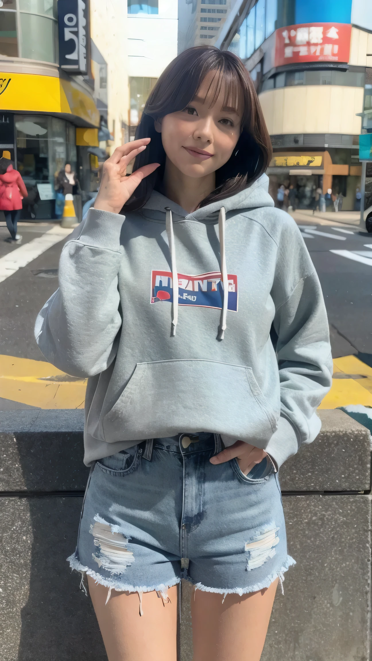 Park with lake, short hair, rough clothes, hoodies, casual clothes