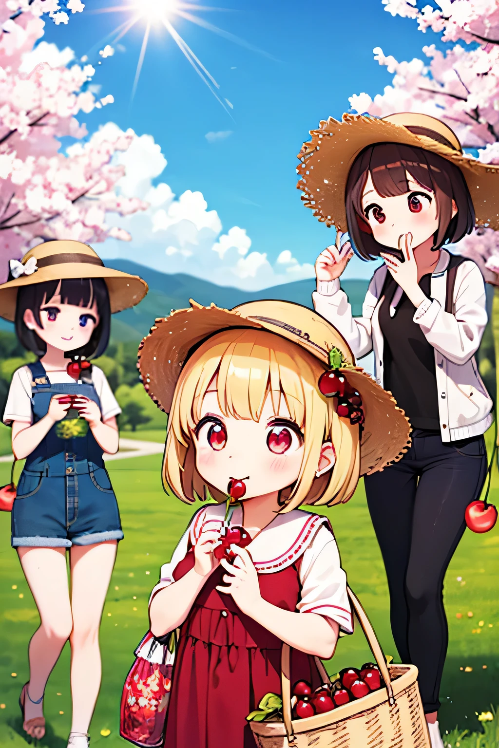 Highest quality、High resolution、Detailed Background、(Beautiful face in every detail:1.4)、Anatomically correct、(Normal number of fingers:1.2)、(Detailed facial expressions)、Teenage beauty、Highly detailed face、Light color hair、Braided Ponytail、Braided bob cut、cute hairstyle、cute gesture、Fun atmosphere、A big smile、smile、Refreshing atmosphere、apple、mandarin orange、peach、
(Girls enjoying fruit picking:1.5)、
On top of a hill with a blue sky、wood々The sunlight shines through、I found some ripe red fruit.、
Holding hands with friends、Climbing from a high branch、Picking sweet-smelling grapes、
A fun time filled with smileemories that remain in my heart、
Now, what color fruit will be next?、Can you find it?、Let's all gather together and eat、
Summer memories: Fruit picking、Running around under the blue sky、apple、mandarin orange、Collected peaches、
I had a great time、A memorable summer day、
A cute T-shirt with fruit prints and colorful colors.、
A flared dress made of lightweight material、Comfortable denim or cotton shorts、
Flared skirts, culottes, etc.、Comfortable flat or sports sandals、Lightweight and breathable sneakers、Caps and hats that are easy to crush、
The color is red, reminiscent of fruit.、yellow、orange、Green etc. gives a lovely impression、cute