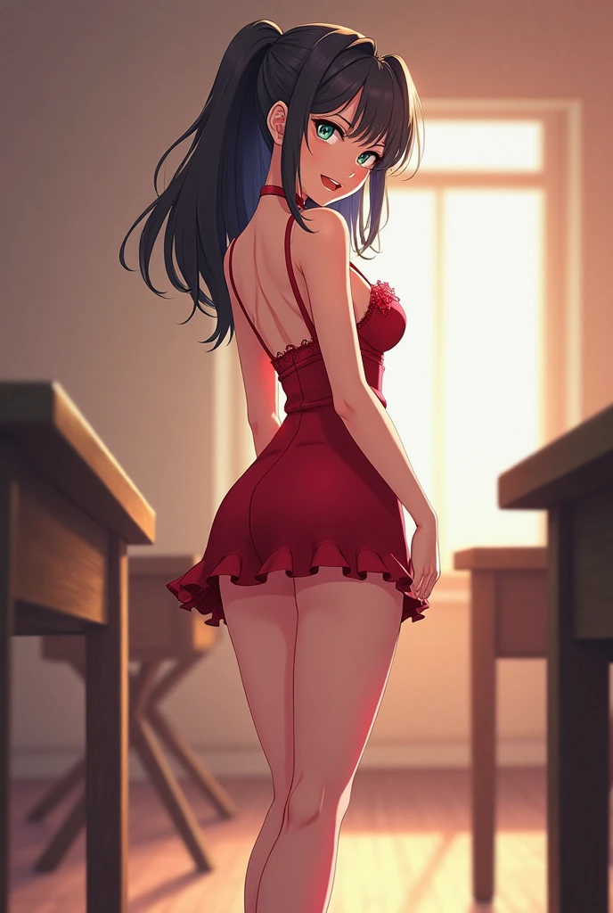 masterpiece, best quality, shadows, perfect hands, perfect legs, perfect anatomy, pretty face, mature features, 1 girl, 21 years old, MILF, succubus woman, red sexy dress, black lips, white long hair, thigh highs, straps, thighs, ass, breast, seductive, spicy, posing, cinematography lights, dark naughty room background,