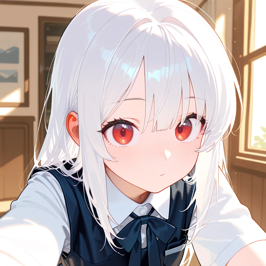 (masterpiece:1.2, Highest quality), (snow white:1.3), 1 female, whole body, casual, Minimal makeup, pale,Natural materials, (Wicked Smile:1.3), Bright Eyes,Hearts in the Eyes ,8K high resolution, Fine Lines,(Girl putting on makeup in front of a mirror:1.3) , (机の上にsnow whiteの絵本が置いてある:1.3)