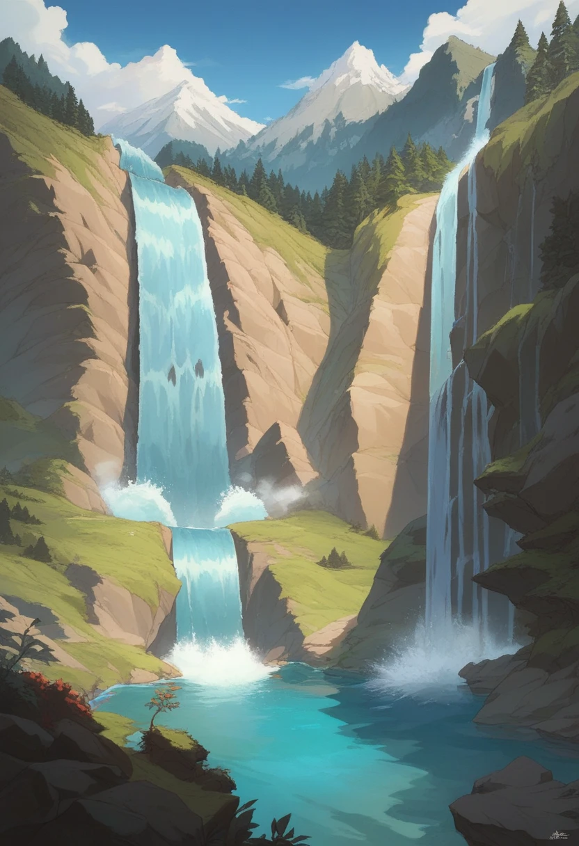 There is a waterfall cascading down the side of the cliff,  Mountain Gorge , waterfalls and lakes, Lakes and waterfalls , There is a waterfall and river,  Between Gorges ,  Inside the Gorge , Near the waterfall, There is a waterfall, Waterfall in the background, tree々とWith waterfall, With waterfall, With waterfall洞窟で, Waterfall in the background