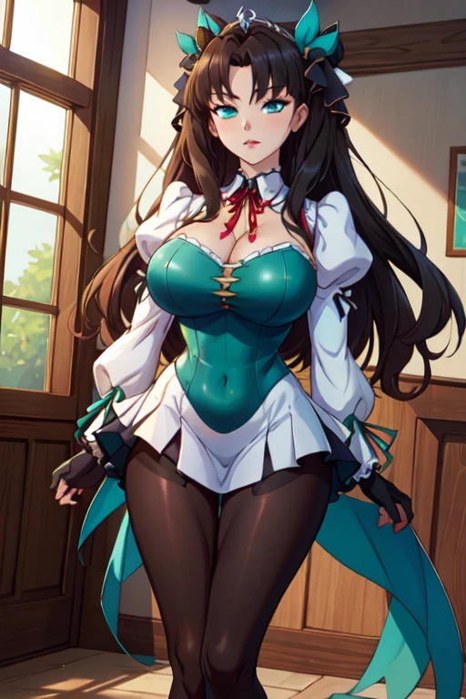 Alafi in corset and stockings poses on stage, wearing atsuko kudo latex outfit, very tight corset, in a leather corset, corsets, a sexy maid in a magical forest, Cosplay, gorgeous maid, deayami kojima, Anime girl cosplay, maid clothes, elegant glamourous cosplay, fantasy outfit, goddess of Japan