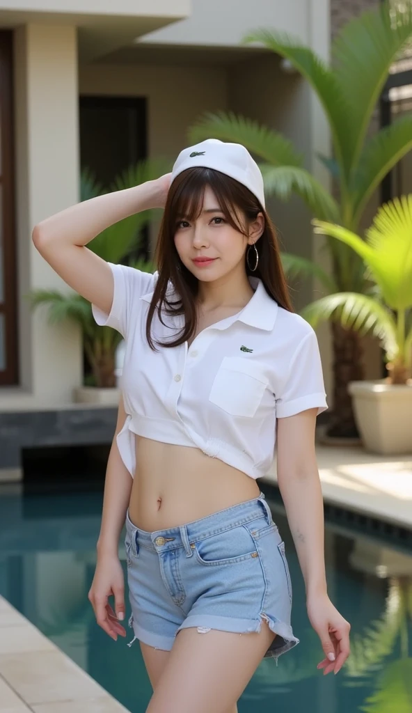 ((Best Quality, 8K, Masterpiece: 1.3)), Sharp Focus: 1.2, Slim Abdomen: 1.2, ((Layered Haircut, Large: 1.2)), Hard (Small and Beautiful), (Rain, Street: 1.2), Wet Body: 1.1, Highly Detailed Face and Skin Texture, Detailed Eyes, Double Eyelids, Tanned Skin, Sexy, Sitting, Crotch Emphasized, (Huge Breasts: 1.6), Forest, River, volley_ uniform, close school swimsuit, wet skin, pantyhose, squatting, angle looking up from below