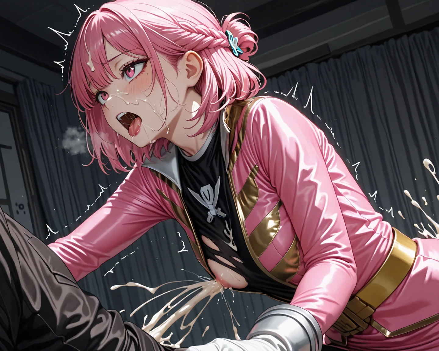 gag、Dripping saliva、Pink hair girl