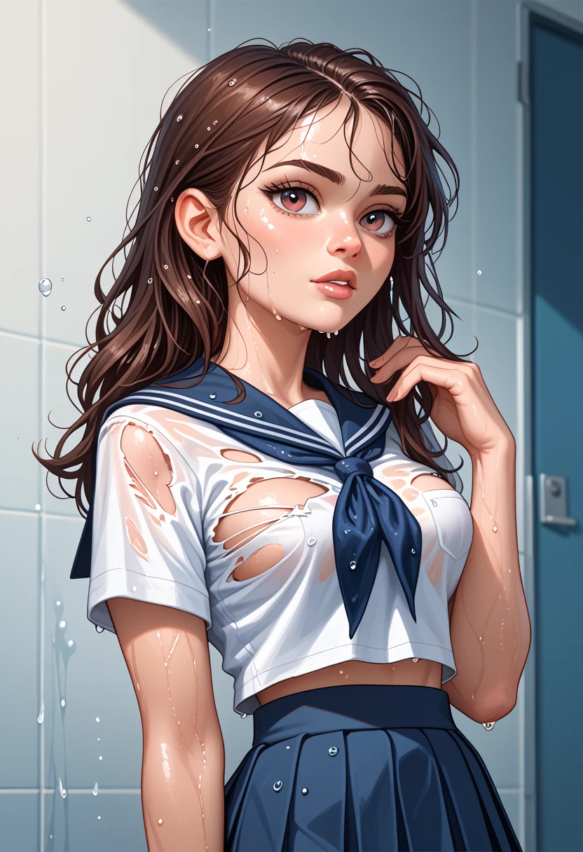 Wet high school girl　white of the eye