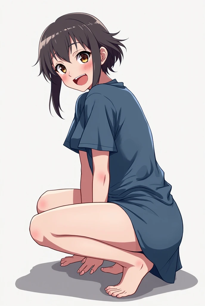 ceiling, sit astride, , very long twin tails, brown hair, ((Completely )), evil grin, Crab , Extensive_feet,